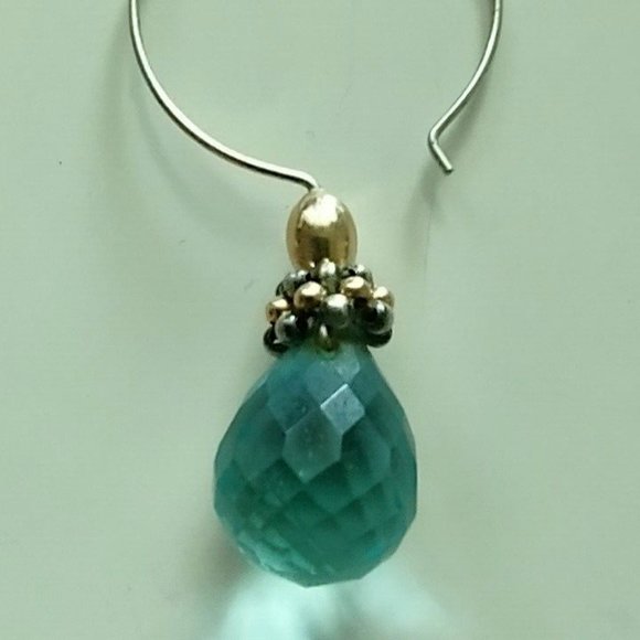 Teardrop Cut Aqua Glass Silver Hoop Dangle Earrings Approximately 2" tall - Picture 5 of 7